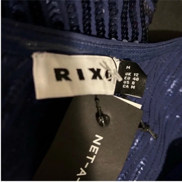 RIXO London Bradshaw Sequin beaded Dress One Sleeve Ombre Blue Metallic 8 NWT - Picture 5 of 11